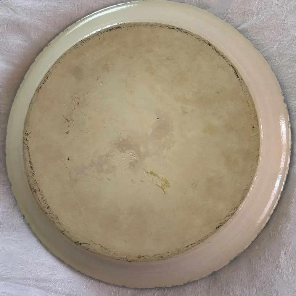 Plate Blue Spongeware Large Pottery Floral Pattern Deep Dish Large